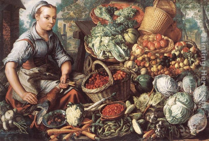 Market Woman with Fruit, Vegetables and Poultry painting - Joachim Beuckelaer Market Woman with Fruit, Vegetables and Poultry art painting